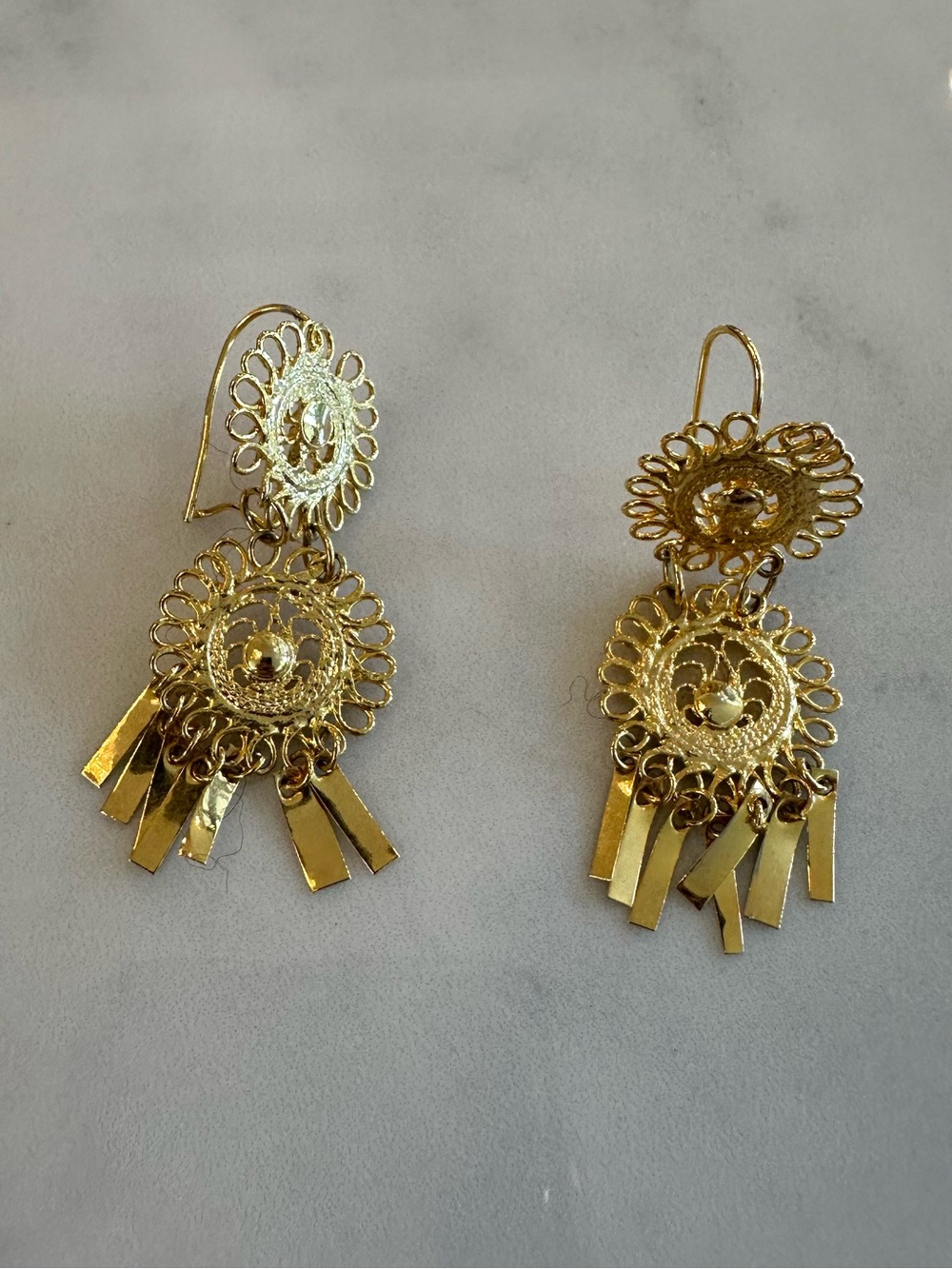 Gold Plated Mexican Filigree Dangle Earrings